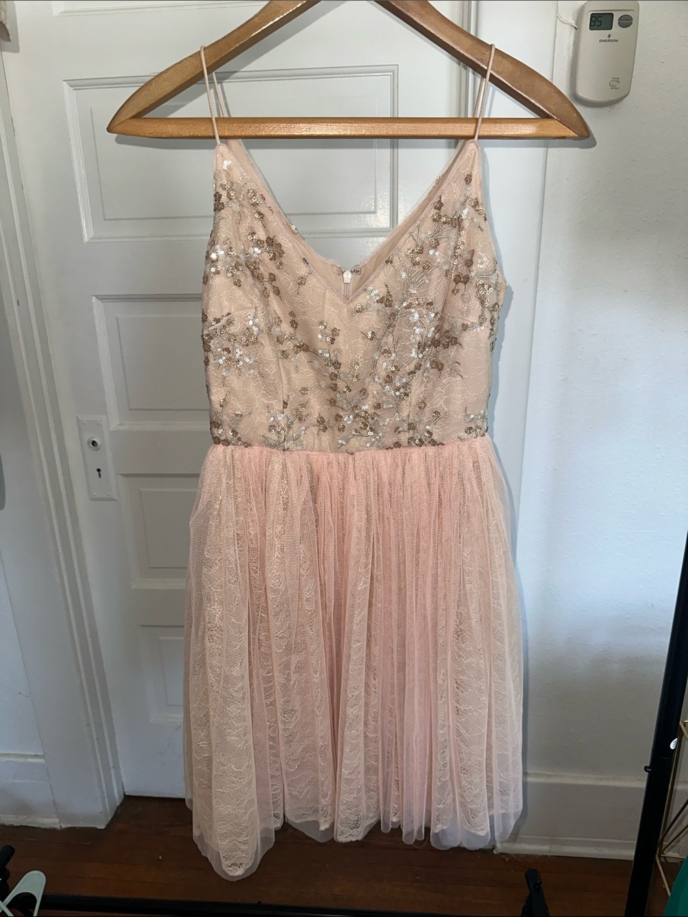 Adrianna Papell Blush Pink Sequin Ballerina Lace Tulle Mini Dress Fairycore